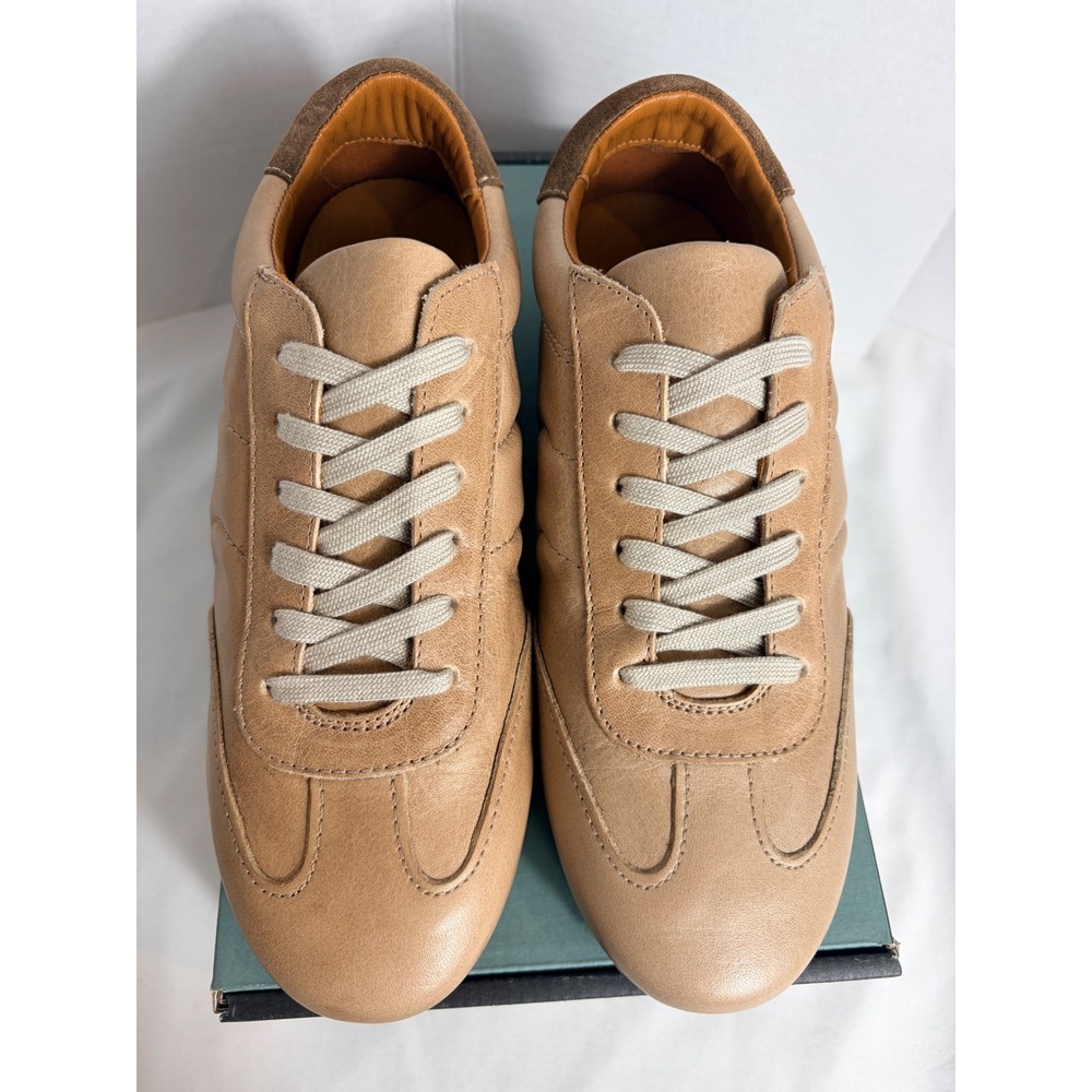 Angel Alarcon Women Leather Sneakers Tan Suede Trim Low Top 38 Quite Luxury NWT